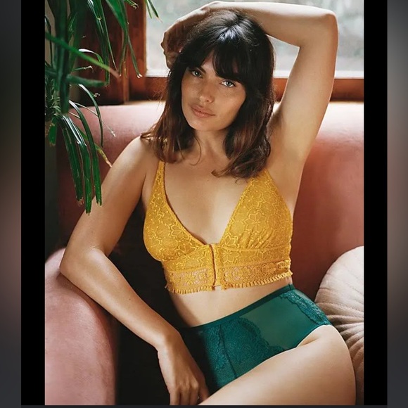 Free People Ella Lace Longline Bralette Yellow Gold Size small - Picture 11 of 12